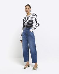 River Island - Blue High Waisted Tapered Jeans - Lyst