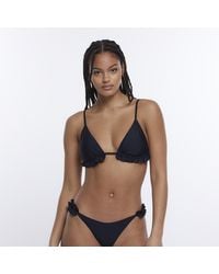 River Island - Black Frill Triangle Bikini Top - Lyst