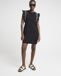 River Island - Black Frill Trim Shift Mini Dress - Lyst
