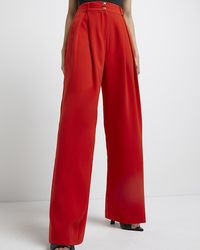 River Island Red Wide Leg Pleated Trousers
