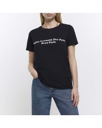 River Island - Black Short Sleeve Graphic T-shirt - Lyst