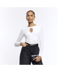 River Island - Ruched Cut Out Long Sleeve Top - Lyst