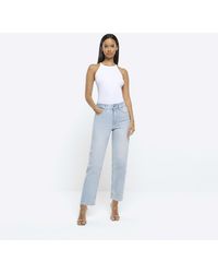 River Island - Blue Mid Rise Straight Jeans - Lyst