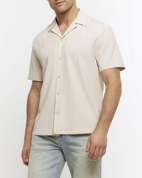 River Island - Beige Regular Fit Seersucker Revere Shirt - Lyst
