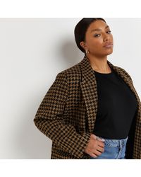 River Island Plus Brown Dogtooth Boucle Oversized Blazer