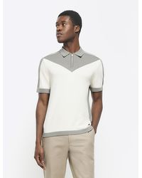 River Island - Green Slim Fit Colour Block Knit Polo - Lyst