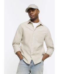 River Island - Ecru Regular Fit Linen Blend Shirt - Lyst