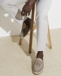 River Island - Beige Suede Woven Loafers - Lyst