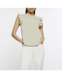 River Island - Broderie Frill Sleeve Tank Top - Lyst