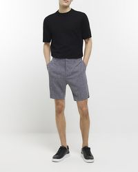 River Island - Navy Slim Fit Textured Smart Shorts - Lyst