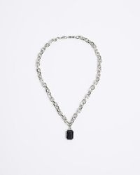 River Island - Black Stone Pendant Necklace - Lyst