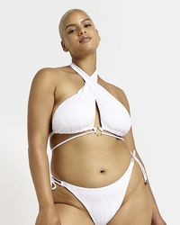 River Island - Plus White Jacquard Bikini Top - Lyst