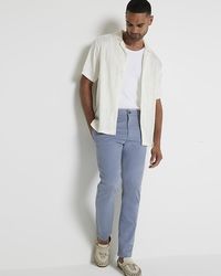 River Island - Blue Skinny Fit Smart Chino Trousers - Lyst
