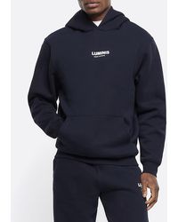 River Island - Navy Regular Fit Graphic Tracksuit Hoodie - Lyst
