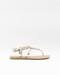 River Island - Multi Colour Leather Embellished Flat Sandals - Lyst