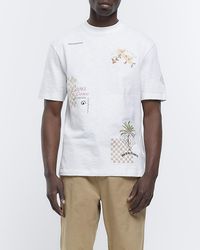 River Island - Ecru Regular Fit Graphic Prints T-shirt - Lyst