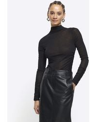 River Island - Mesh Ruched Long Sleeve Top - Lyst