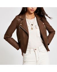 River Island Brown Faux Leather Biker Jacket