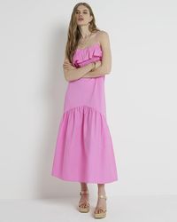 River Island - Ri Studio Pink Frill Midi Dress - Lyst