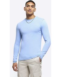 River Island - Blue Muscle Fit Long Sleeve T-shirt - Lyst