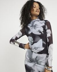 River Island - Mesh Floral Long Sleeve Top - Lyst