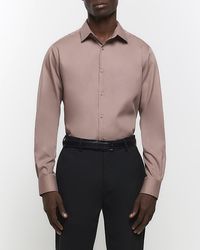 River Island - Brown Slim Fit Premium Smart Shirt - Lyst