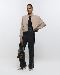 River Island - Black Faux Leather Straight Leg Trousers - Lyst