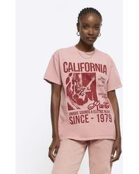 River Island - Coral California Graphic T-shirt - Lyst