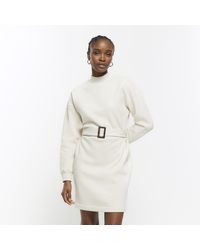 River Island - Belted Sweatshirt Mini Dress - Lyst