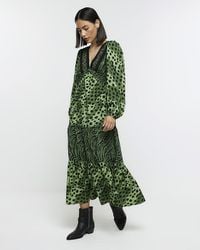 River Island - Green Animal Print Swing Midi Dress - Lyst