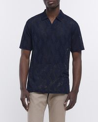 River Island - Navy Regular Fit Burnout Polo Shirt - Lyst