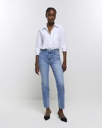 River Island - Blue High Waisted Slim Straight Jeans - Lyst