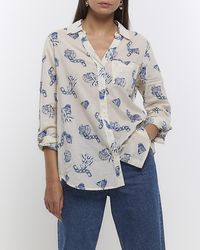 River Island - White Shell Print Long Sleeve Shirt - Lyst