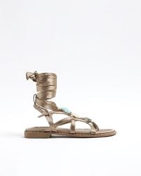 River Island - Embellished Tie Up Sandals - Lyst