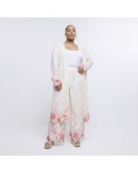 River Island - Plus White Floral Wide Leg Trousers - Lyst