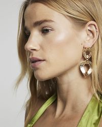 River Island - Gold Textured Chain Link Drop Earrings - Lyst