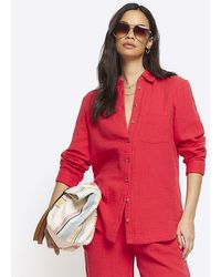River Island - Red Textured Long Sleeve Shirt - Lyst
