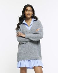 River Island - Knitted Hybrid Jumper Mini Dress - Lyst