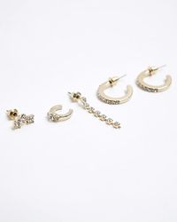 River Island - Gold Colour Diamantine Earrings Multipack - Lyst