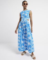 River Island - Blue Floral Cut Out Swing Maxi Dress - Lyst