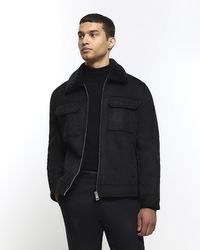 River Island - Black Regular Fit Shearling Western Jacket - Lyst