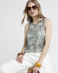 River Island - Embroidered Cut Out Tank Top - Lyst
