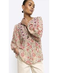 River Island - Cream Floral Embroidered Smock Top - Lyst