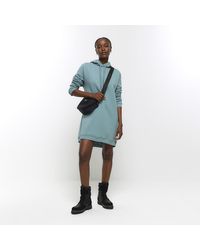 River Island - Blue Hooded Sweatshirt Mini Dress - Lyst
