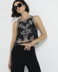 River Island - Black Embroidered Tank Top - Lyst