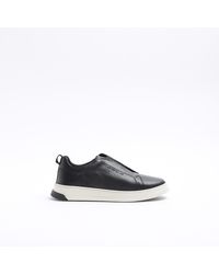 River Island - Black Leather Slip On Trainers - Lyst