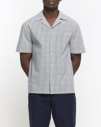 River Island - Grey Regular Fit Textured Revere Shirt - Lyst