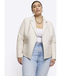 River Island - Plus Beige Faux Leather Quilted Blazer - Lyst
