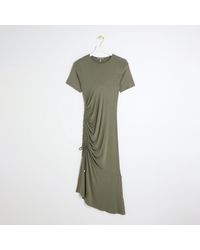 River Island - Khaki Ruched Side T-shirt Midi Dress - Lyst