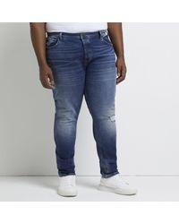 River Island - Big & Tall Blue Slim Fit Ripped Jeans - Lyst